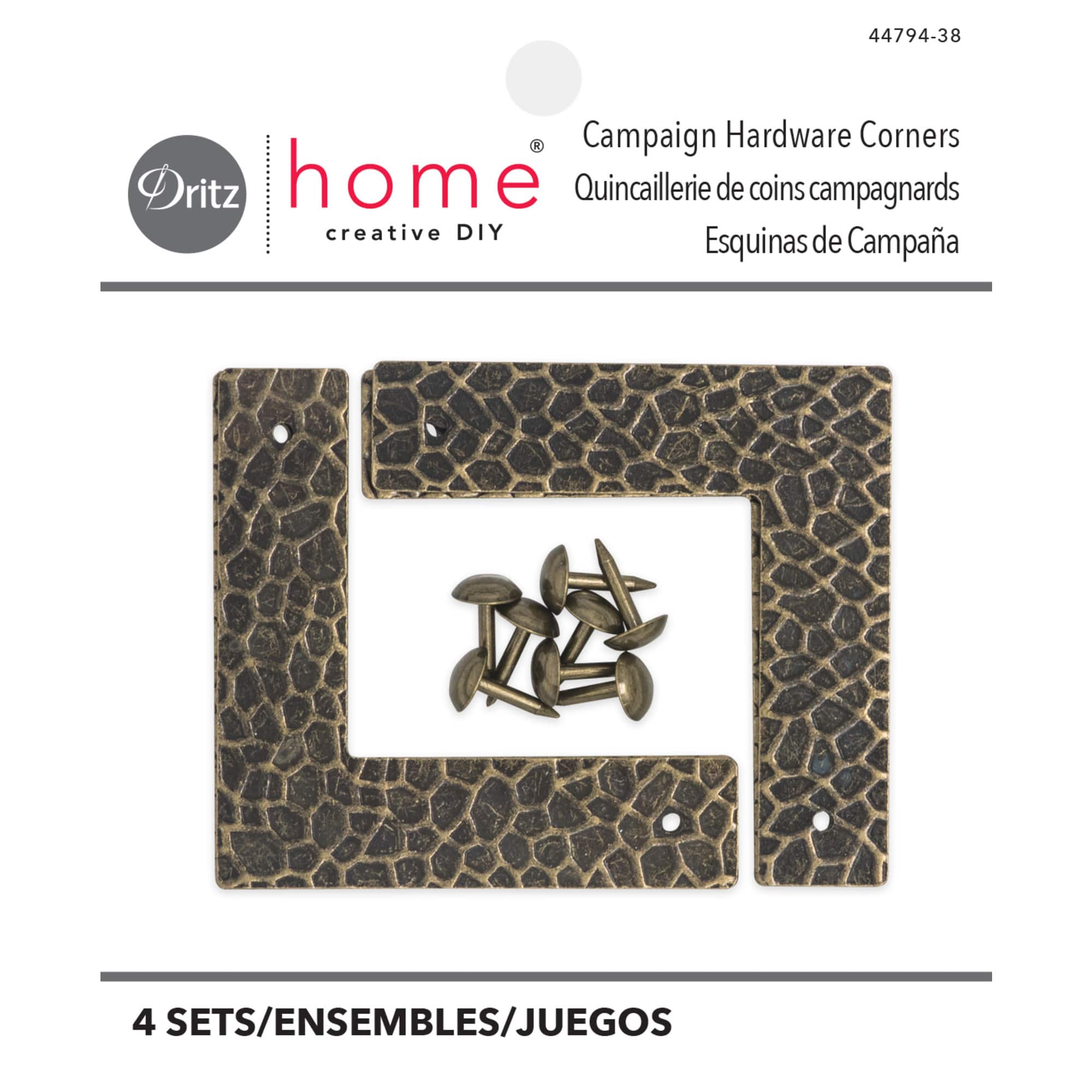 Dritz Home® Small Antique Brass Textured Campaign Corners, 4ct.